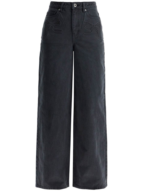 Bow Embossed Wide Denim Pants