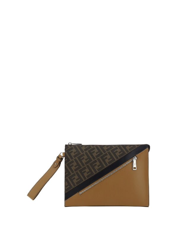 Ff Jacquard Fabric Leather Clutch