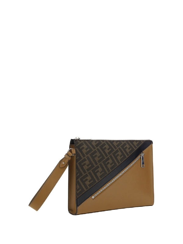 Ff Jacquard Fabric Leather Clutch