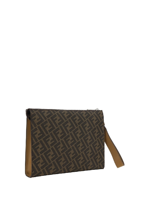 Ff Jacquard Fabric Leather Clutch