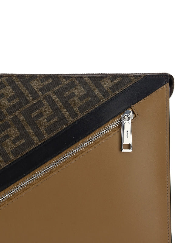 Ff Jacquard Fabric Leather Clutch