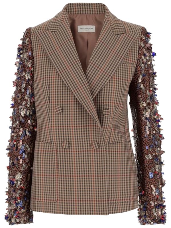 Beaded Decoration Check Double Jacket