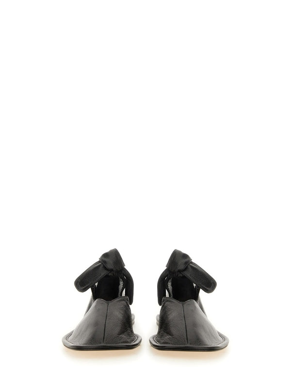 Black Lambskin Bow Flat Shoes