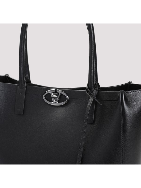 V Logo Leather Tote Bag