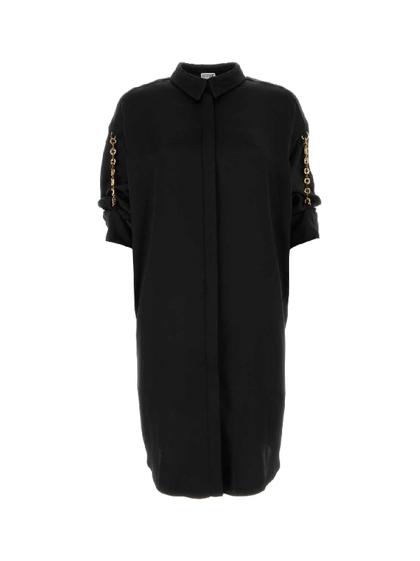 Chain Trimming Silk Shirt Dress
