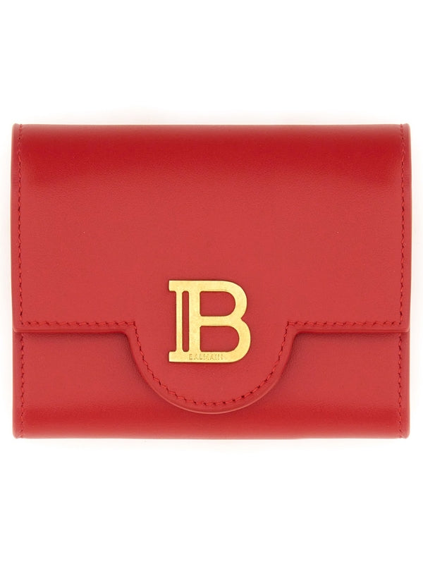 B Logo Detail Leather Wallet