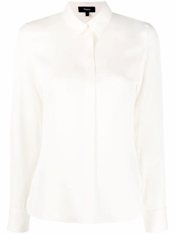 Scallop Hem Classic Silk Shirt