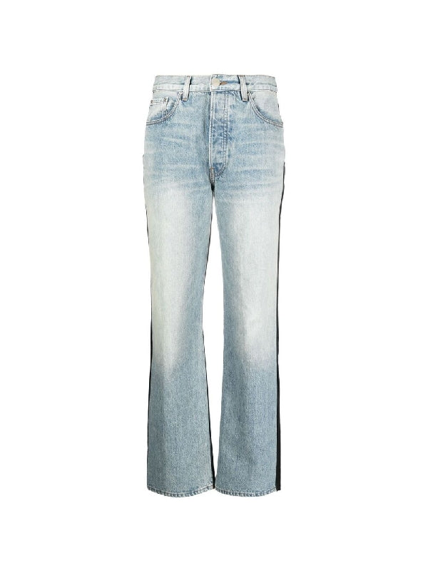 Straight Denim Leather Pants