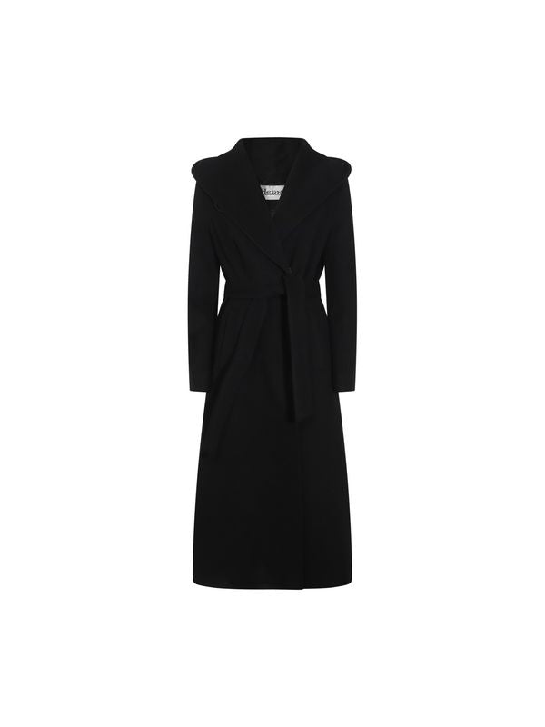 Black Wool Blend Hooded Coat