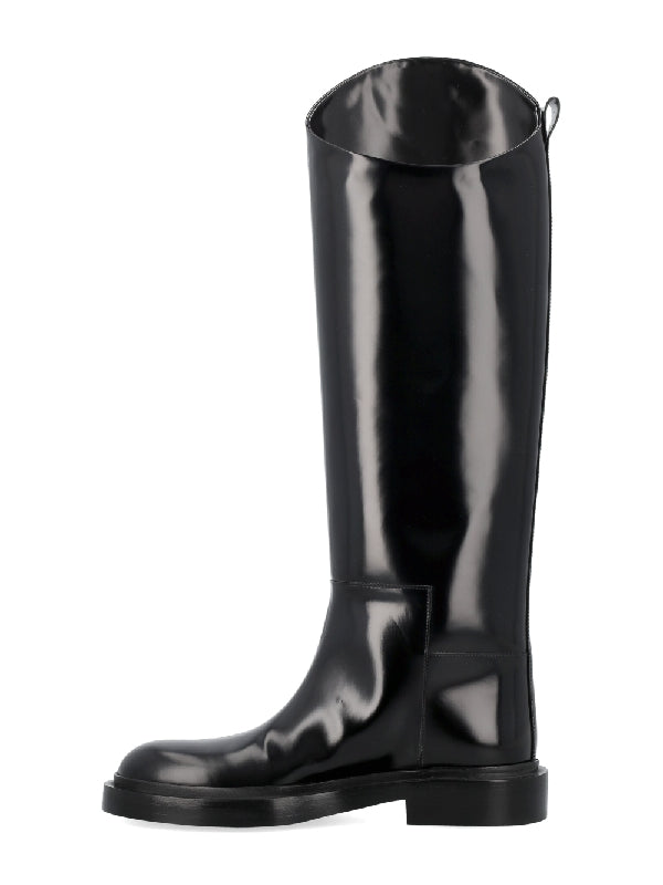 Asymmetric Leather High Boots