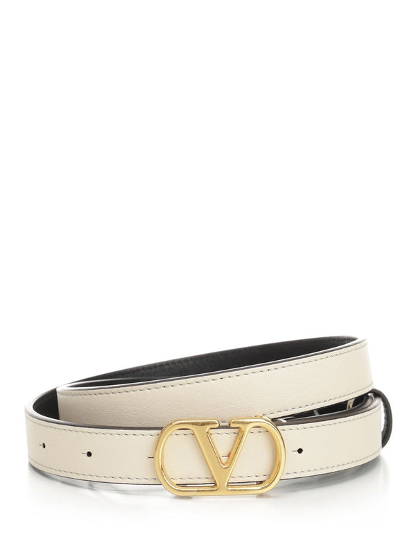 V Logo Metal Buckle Leather Belt