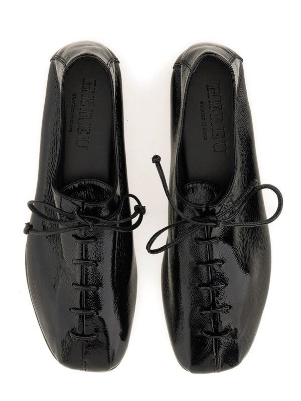 Black Lambskin Lace-Up Flat Shoes