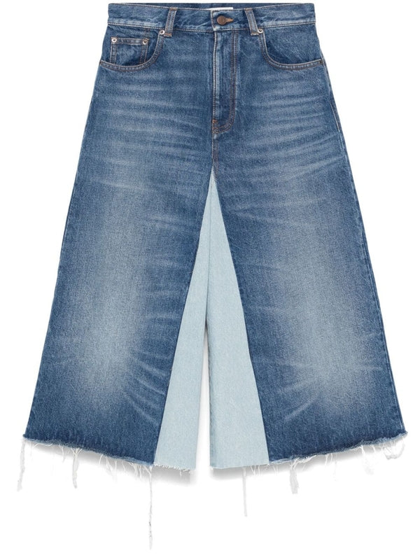 Two-Tone Washing Denim Bermuda Shorts