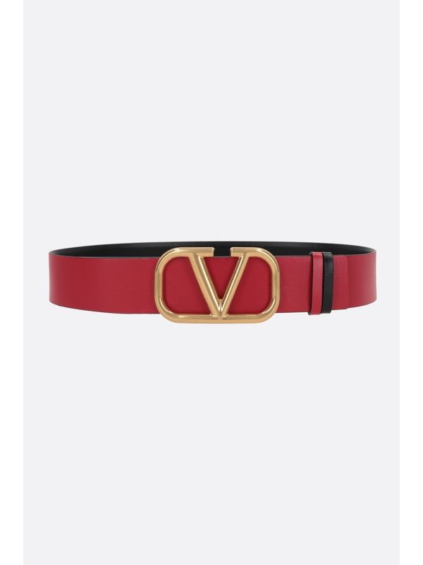 V Logo Reversible Leather Belt