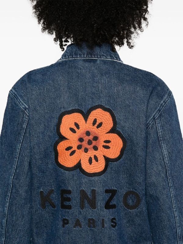 Back Bokeh Flower Embroidery Denim Jacket