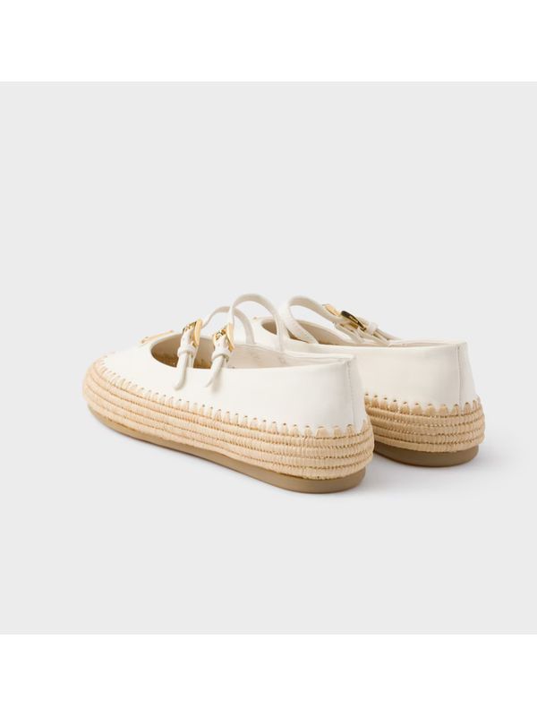 Triangular Logo Raffia Ballerina Flat Shoes