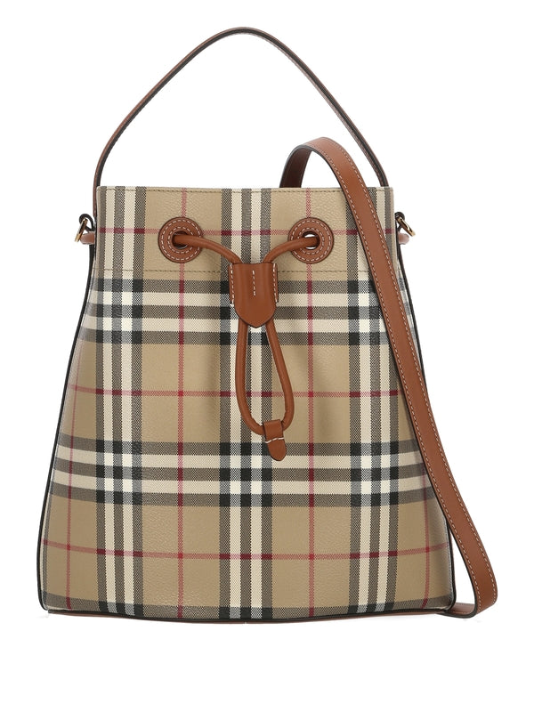 Check Pattern Drawstring Bucket Bag