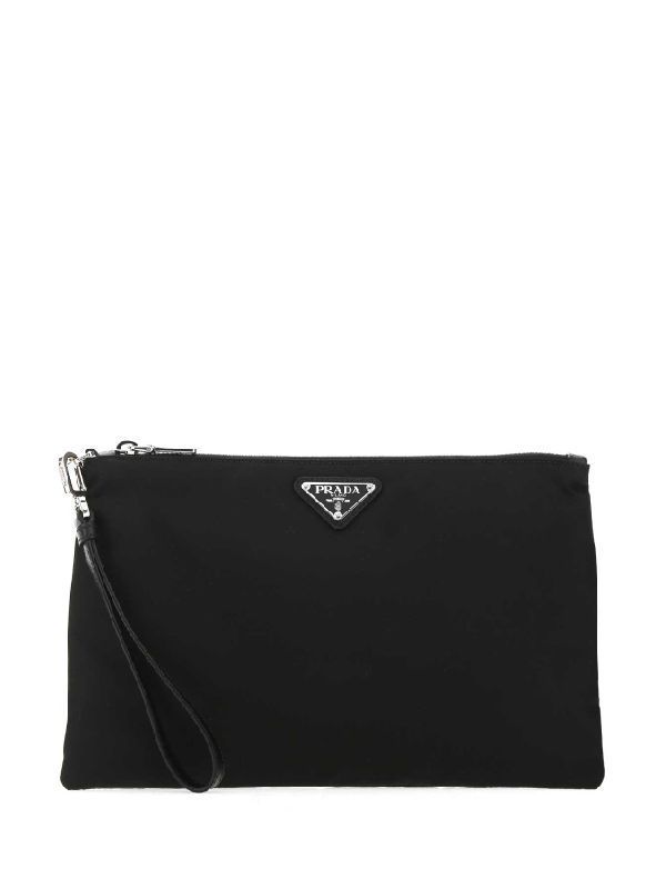 Triangle Logo Strap Nylon Clutch Bag