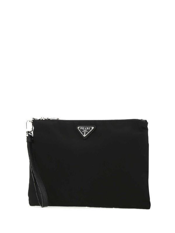 Triangle Logo Strap Nylon Clutch Bag