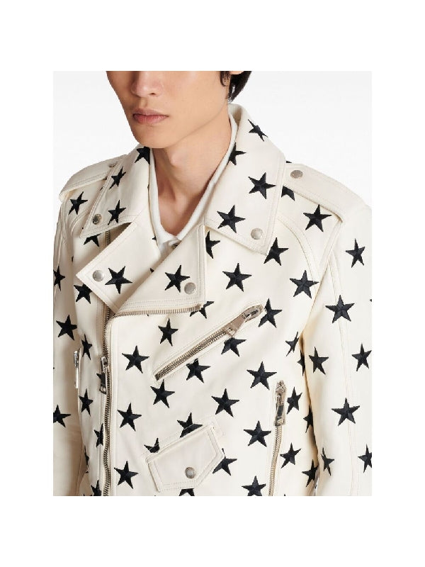 Star Printing Lambskin Biker
  Jacket