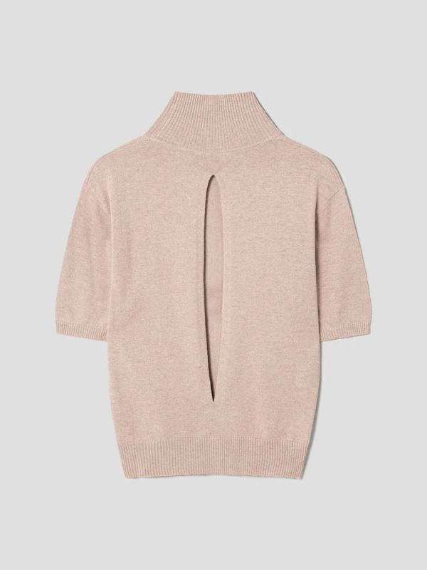 Back Cutout High Neck Short Sleeve Knit