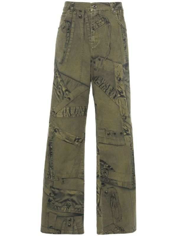 Low-Rise Cargo Patch Printed Pants