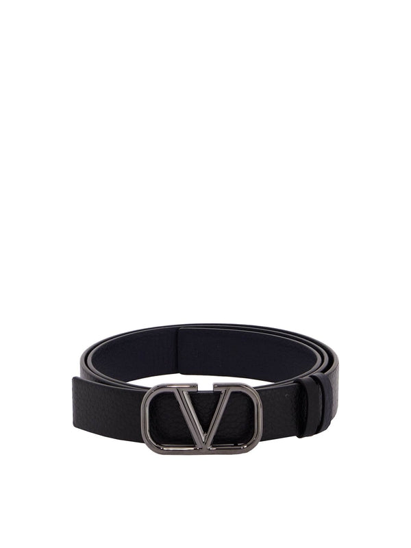 V Logo Reversible Leather Belt