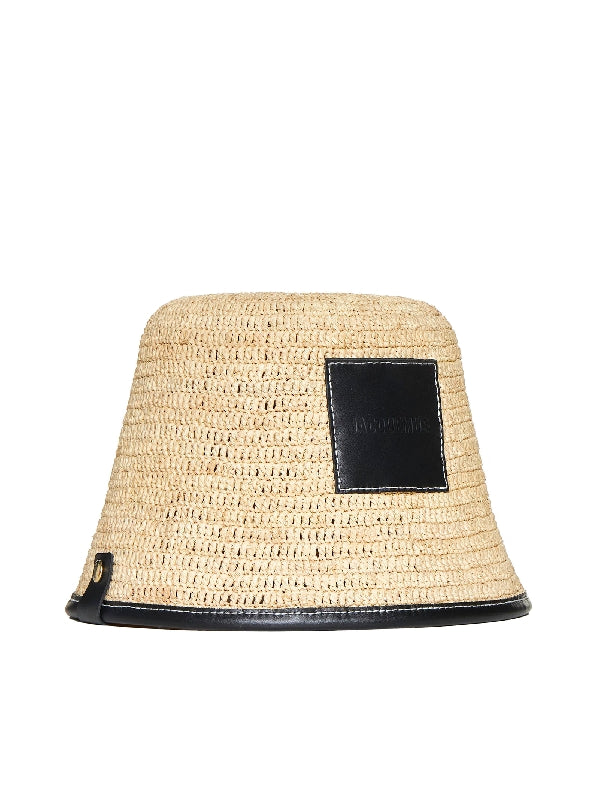 Logo Patch Raffia Bucket Hat