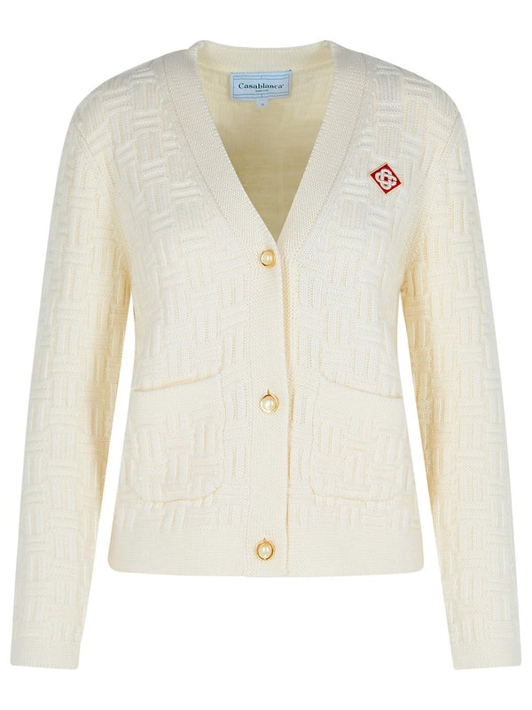 Embroidered Logo Wool Cardigan