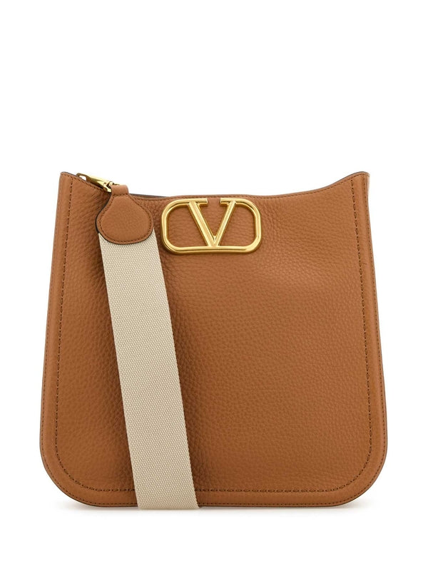 V Logo Leather Shoulder Bag