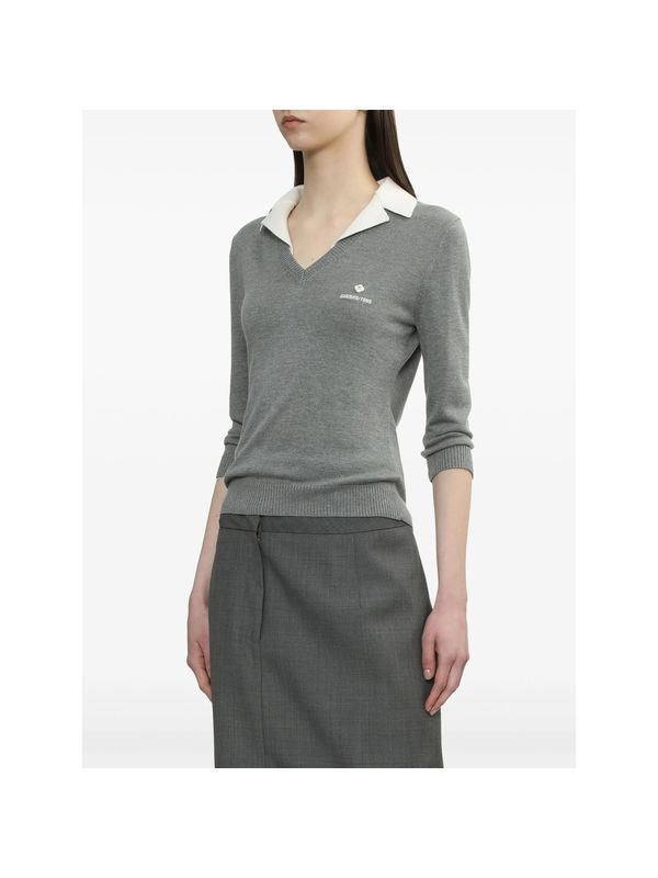 Patchwork Lapel Silk Cashmere Grey Knit