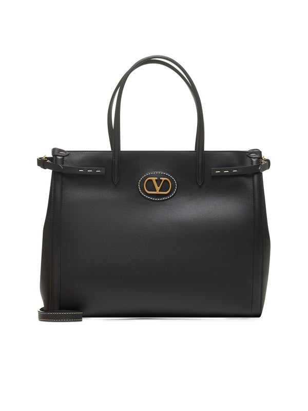 V Logo Calfskin Tote Bag