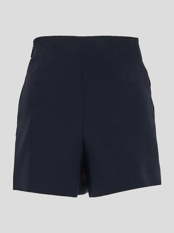 V logo Navy Wool Silk Shorts