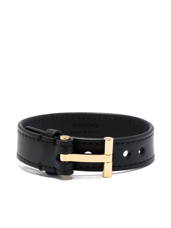 T Metal Logo Leather Bracelet