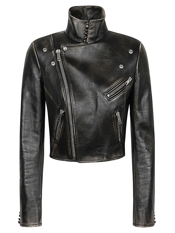 High Neck
  Leather Biker Jacket