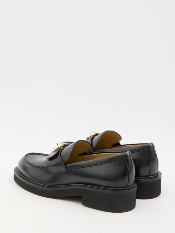 V Logo Leather Loafers