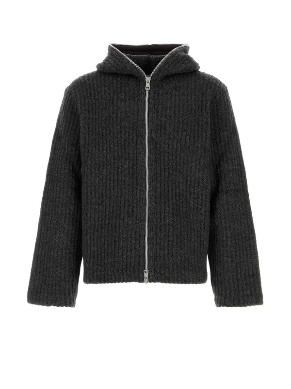 Wool Knit Hooded Zip-Up