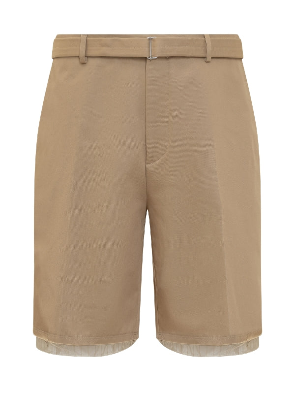 Belted Layered Hem Bermuda Shorts