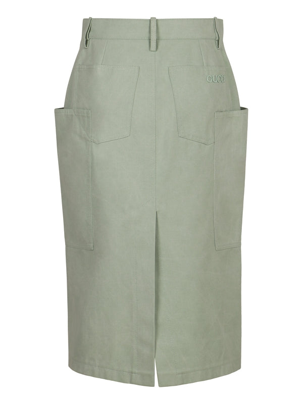 Back Slit Cotton Midi Skirt