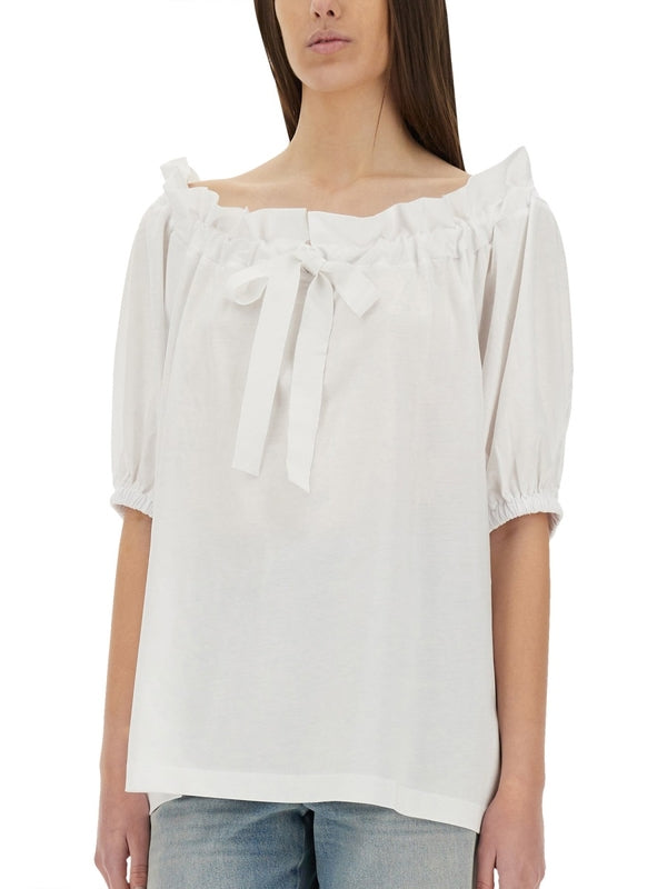 Drawstring Ruffle Neck Top