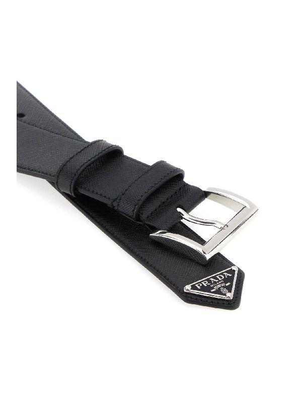 Triangle Logo Saffiano Leather Belt