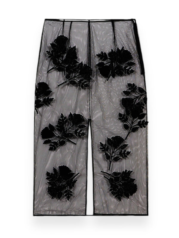 Velvet Flower Detail Sheer Midi Skirt