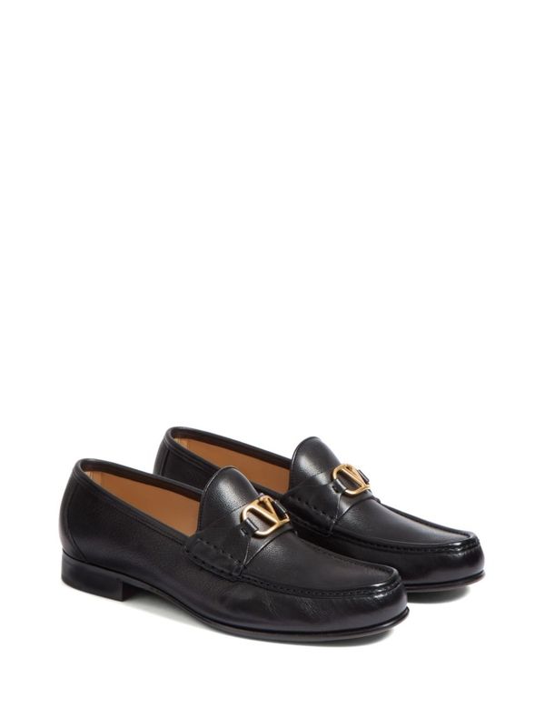 V Logo Leather Loafers