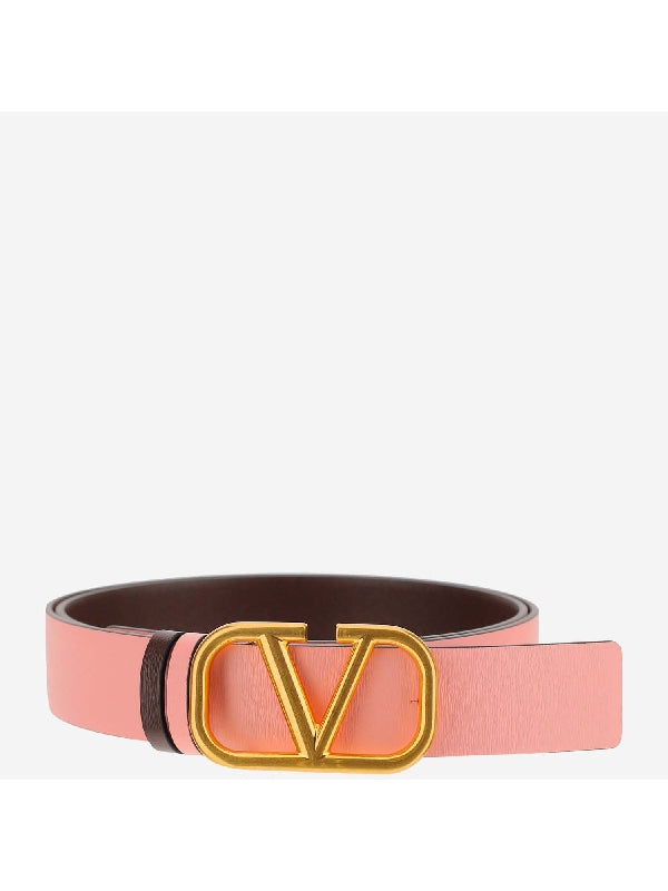 V Logo Buckle Leather Belt