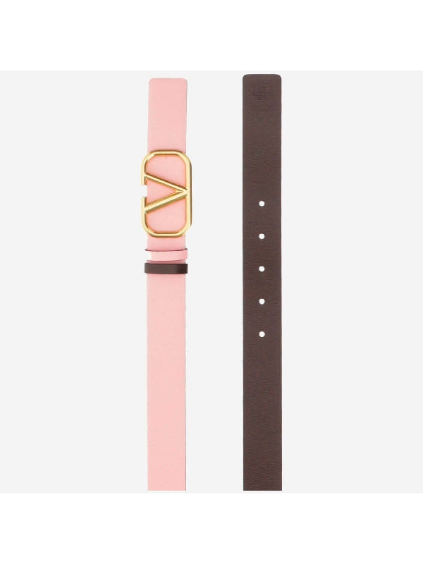 V Logo Buckle Leather Belt