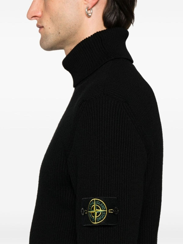 Woven Patch High Neck Knit