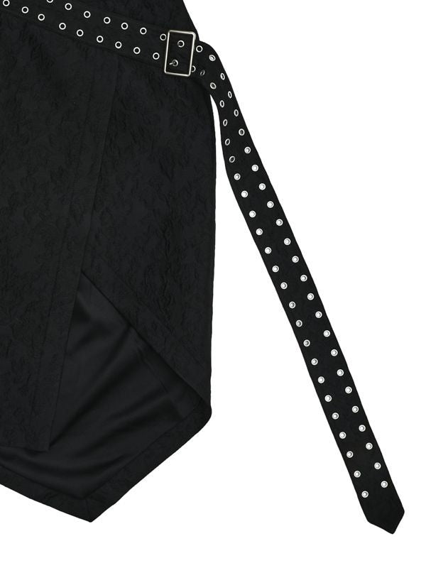 Jacquard Belted Wrap Tie Midi Skirt