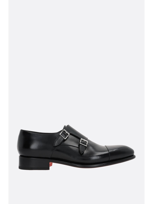 Black Leather Monk Strap Shoes