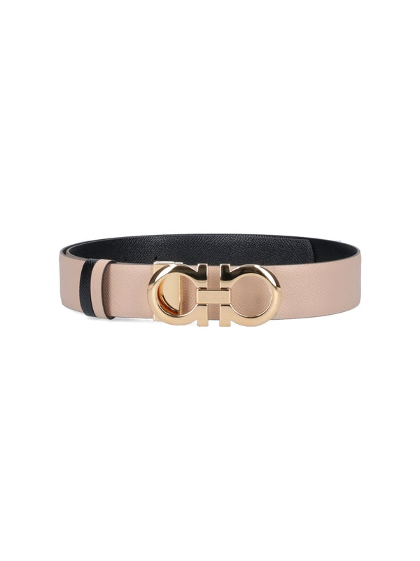 FERRAGAMO - Double Gancini Buckle Reversible Leather
  Belt - Jente