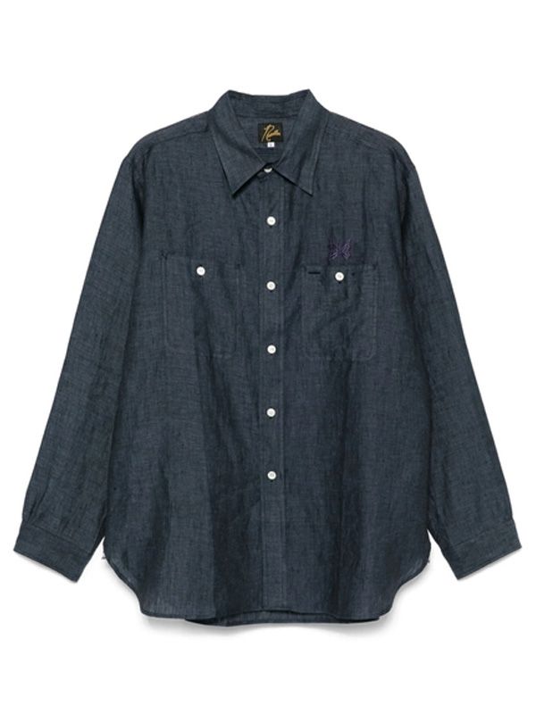 Butterfly Logo Embroidery Linen Denim Shirt